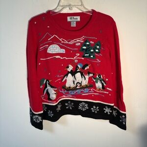 Vintage All Points Womens Red Penguin Christmas Sweater Small